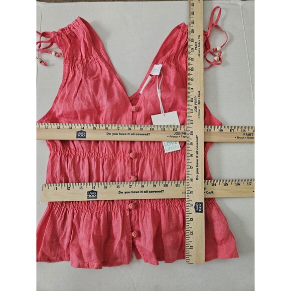 Cynthia Rowley 100% Linen Passionfruit Tank Top Button Up Smocking Sz M - Picture 7 of 10